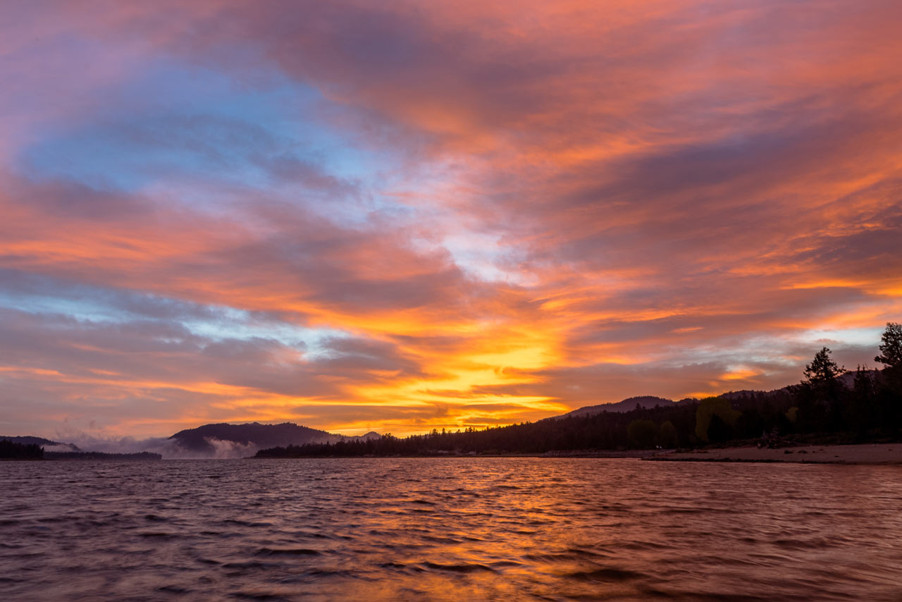 Very colorful sunset over big bear lake during the summer